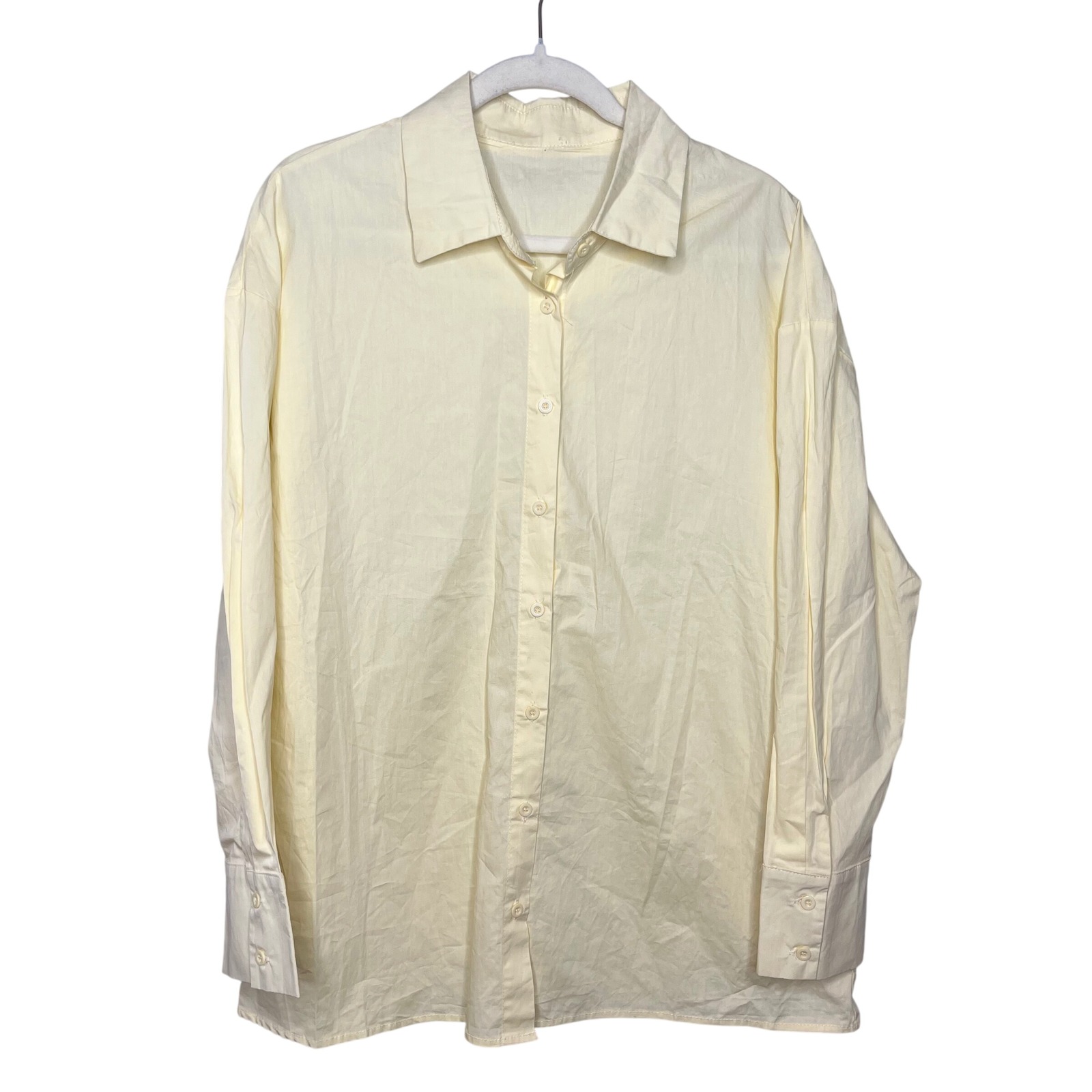 Commense New Oversized Butter Yellow Cotton Button Down Shirt Large Long Sleeve
